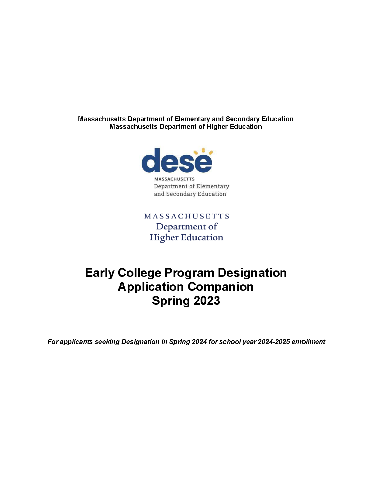 Cover from Early College Designation Companion 2023 Document_2023